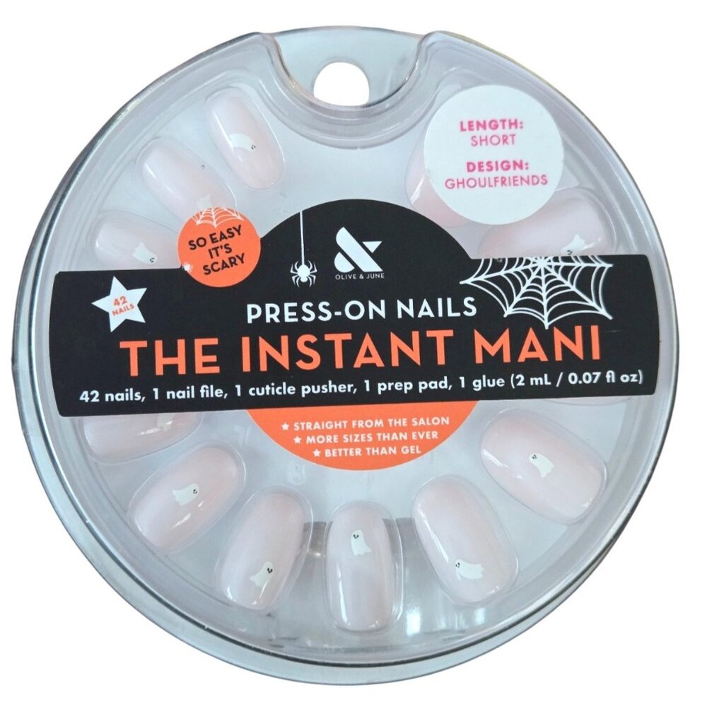 Olive & June Instant Mani Short Round Milky Pink Press on Nails GhoulFriends